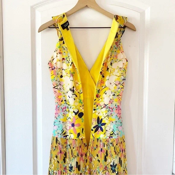 SALONI Amy 100% Silk Floral Mini Dress Lemon Garden Size 0 - Picture 7 of 13